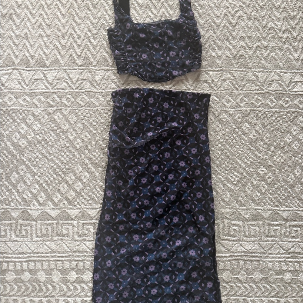 Free People Black and Purple Floral Top